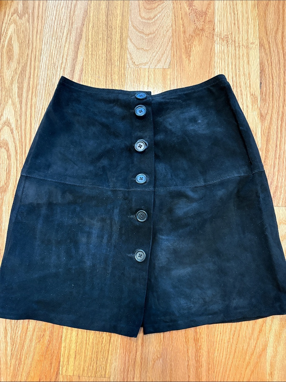 VTG 90s Banana Republic Gen. Leather Suede Black Button-Front Women's Skirt